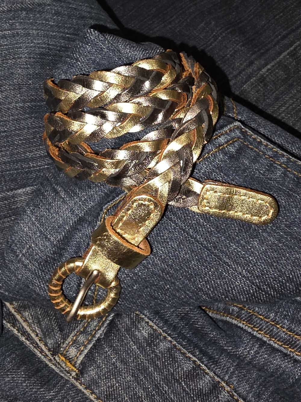 Tarnish Braided Metallic Belt in Gold, Silver/Pewter XS-SM-M